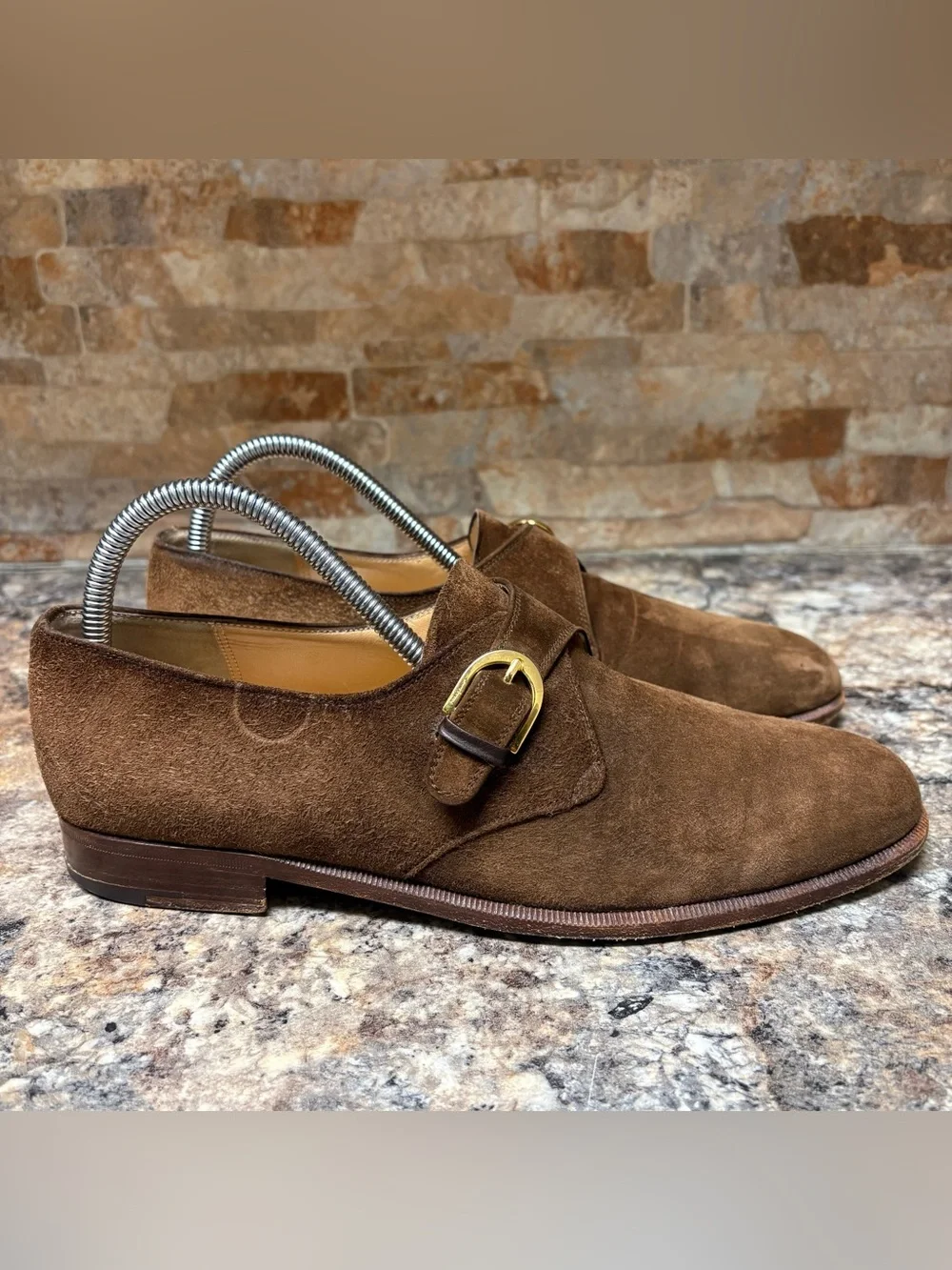 SALVATORE FERRAGAMO Brown Suede Monkstrap Buckle Dress Shoes Size 8